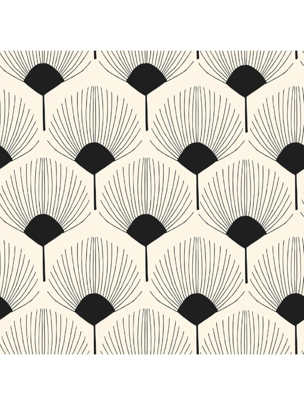 Beige & Black Geometric Peel and Stick Wallpaper - Boho Fan Pattern, Removable